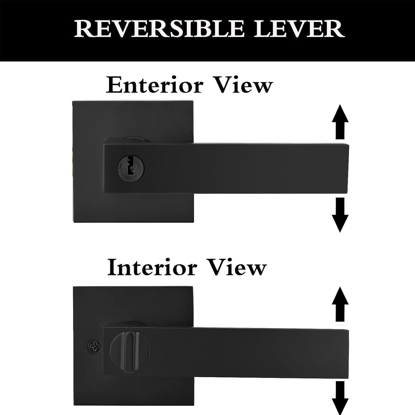 Entry Door Handle Lever with Lock Key, Black Square Heavy Duty Door Knob for Use Entry, Passage, Bathroom, Office, Bedroom, Front Entrance Exterior Interior, Rust-Proof Black Coating