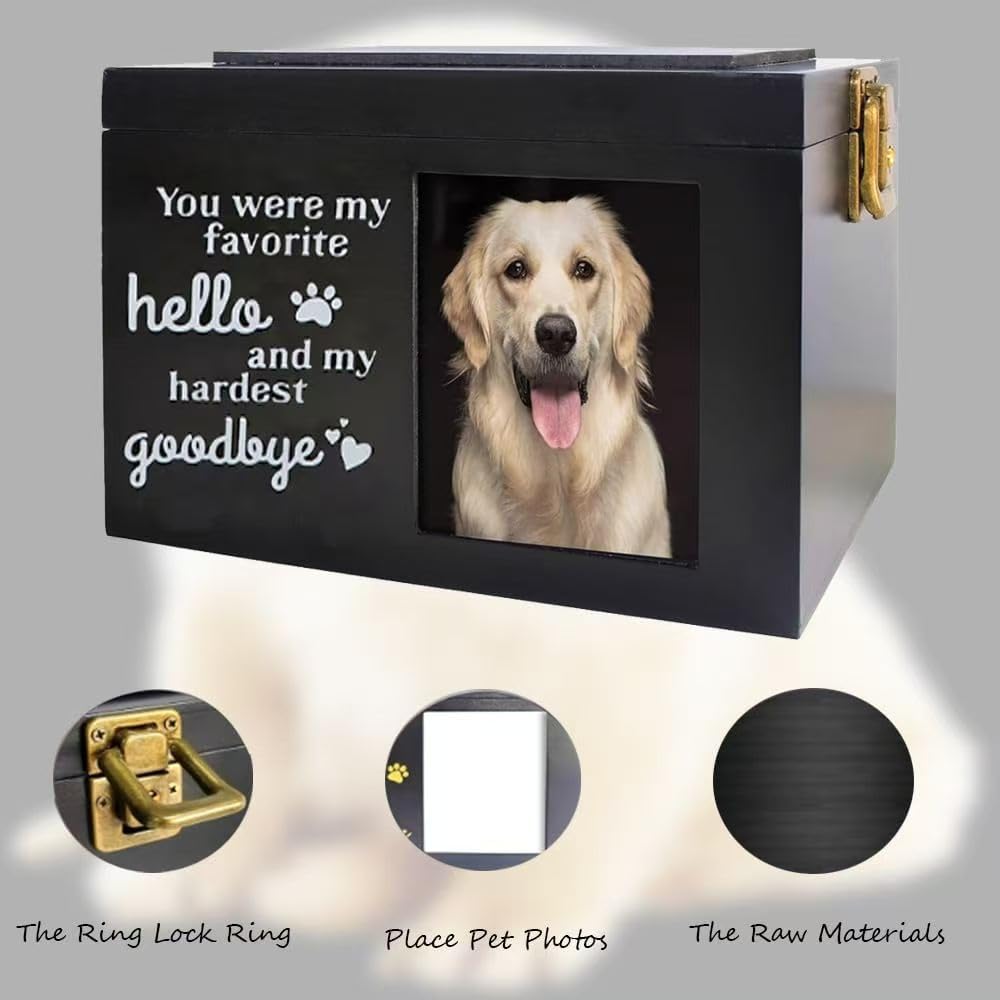 Dog Angel Wooden Urns for Dogs Ashes, Medium Wood Funeral Cremation Memorial Box with Photo Frame and a Sleeping Dog, Key, Loss Keepsake Memory Box Cremation Urns Dog pet Keepsake Memorial Gift