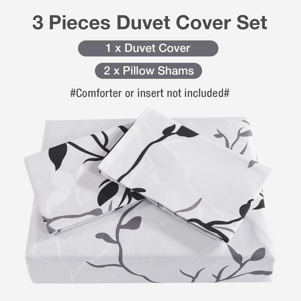 Conworld Reversible Duvet Cover King, White Black Tree Branch Pattern King Duvet Cover Set 3pc Soft Microfiber Breathable Botanical Bedding Sets with Zipper Ties