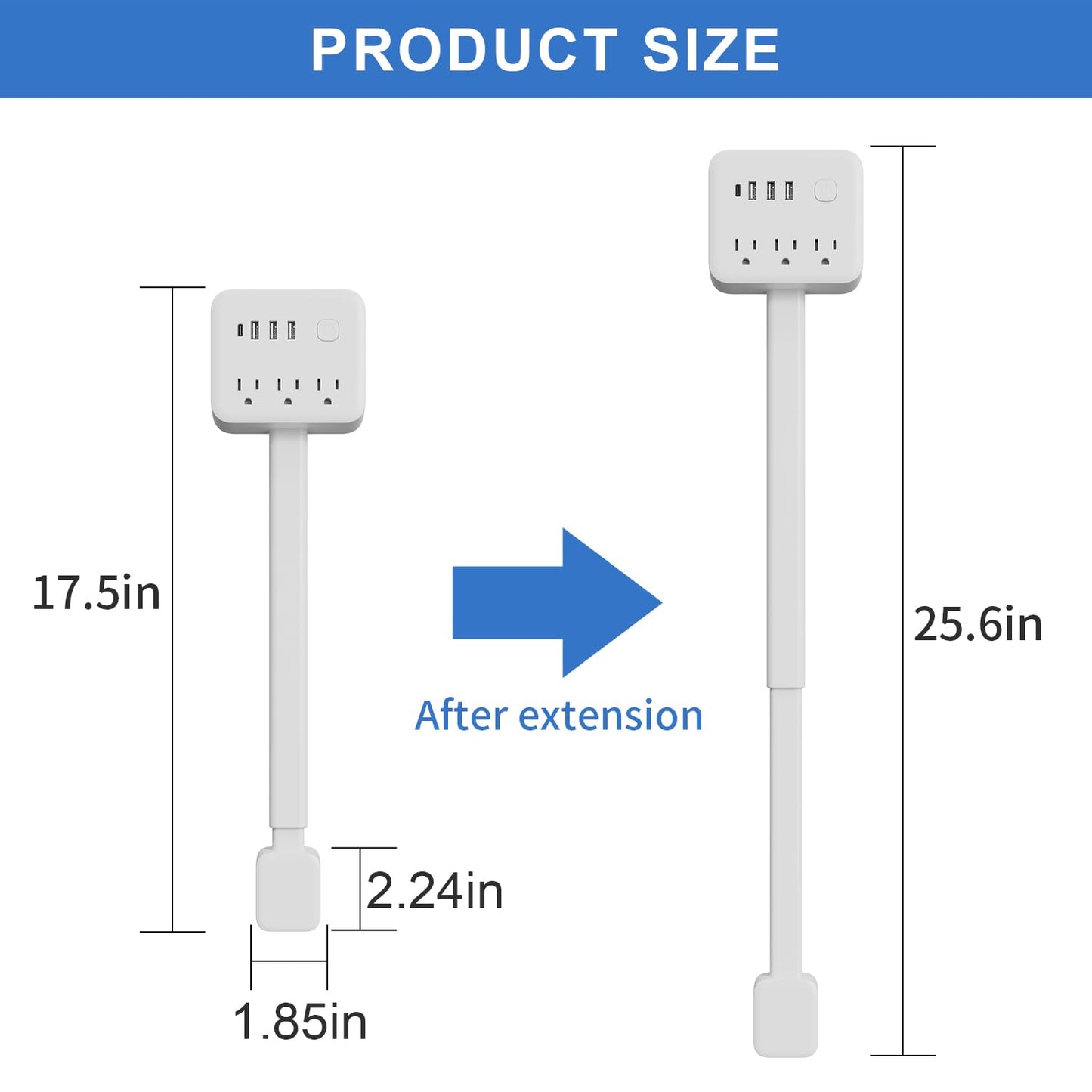 Electrical Outlet Extender Stick, 180° Rotating Surge Protector Power Strip, Featured 3 AC and 4 USB Ports, Multi Plug Wall Outlet Splitter | Ideal for Behind Couches, Nightstands, Desks | White