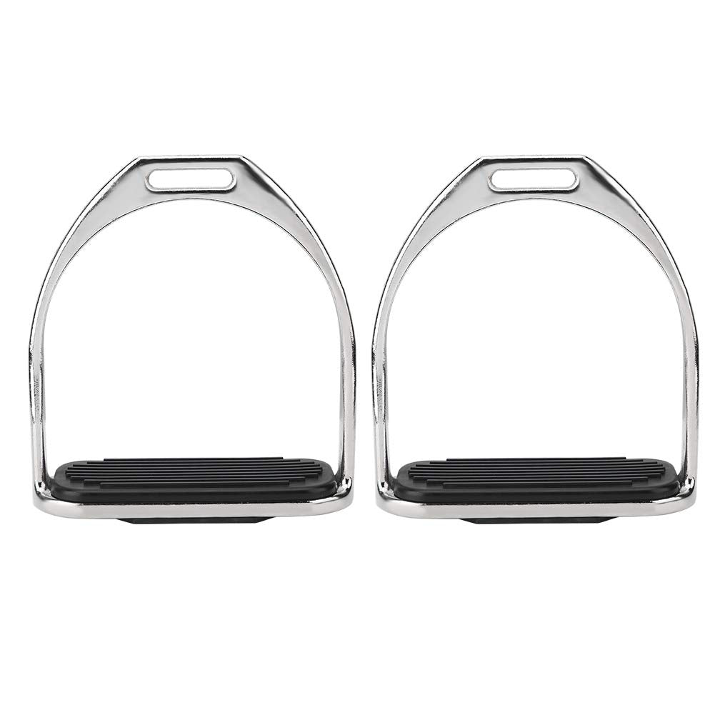 1 Pair Iron Horse Stirrups, 4.8inch Riding Equestrian Plating Iron Horse Stirrups with Black Rubber Horse Mat for Horse Riding Equestrian Accessories