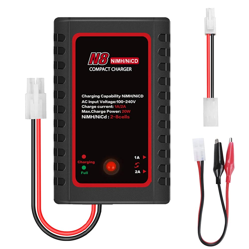 MMOBIEL Intelligent Charger for 2S-8S 2.4-9.6V Nimh/NiCD/LiPO Batteries - Drone/RC Cars/Airsoft Guns/Boat Standard Incl. Mini Tamiya Connection and Alligator Clips