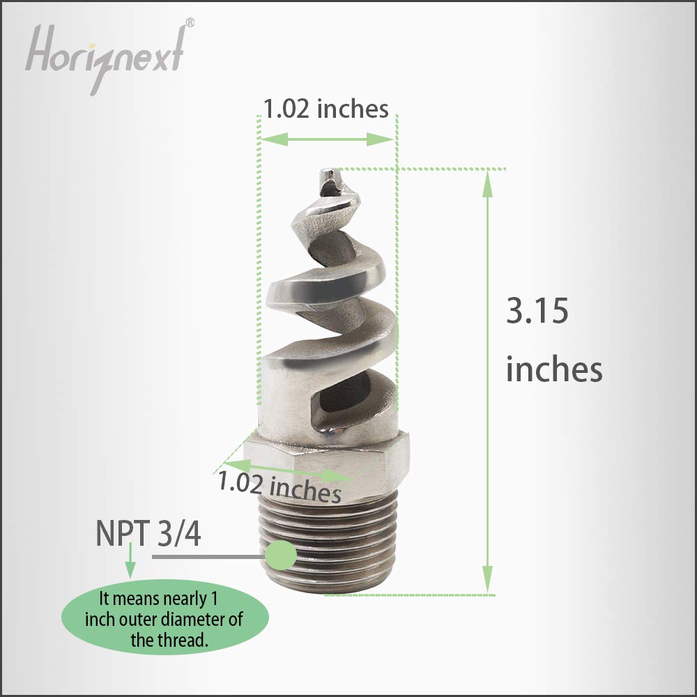 Horiznext NPT 3/4 spiral aerator lawn, stainless steel 316 hose sprayer nozzle atomizer, for garden, fire proofing, gas and liquid cooling (5 pcs)