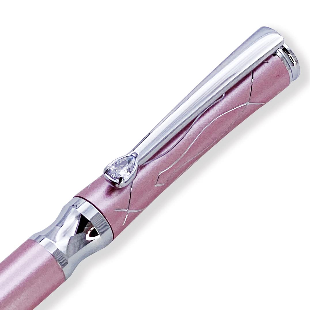 LACHIEVA LUX Nice Elegant Crystal Executive Metal Ballpoint Pen with German-made Refills, Luxury High end Writing Instruments for women-pink