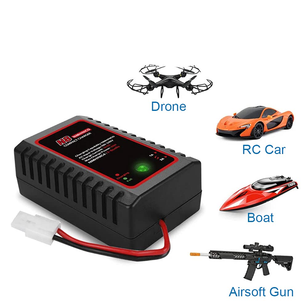 MMOBIEL Intelligent Charger for 2S-8S 2.4-9.6V Nimh/NiCD/LiPO Batteries - Drone/RC Cars/Airsoft Guns/Boat Standard Incl. Mini Tamiya Connection and Alligator Clips