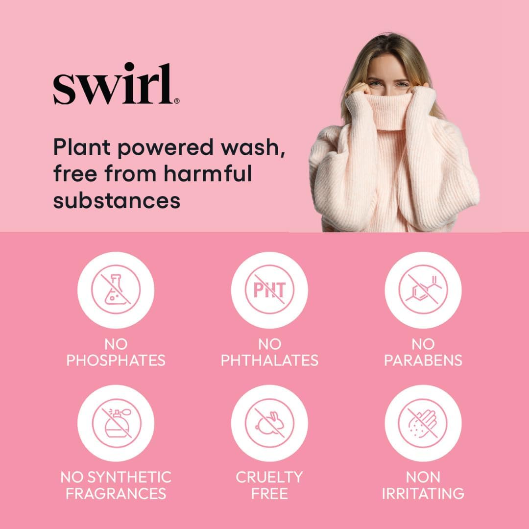 Swirl Delicate Natural Laundry Detergent for Intimates, Gentle and Safe for Sensitive Skin Laundry Detergent Made in Canada, Colour Safe Formula, Hand Wash and HE Compatible, 280ml, Pack of 3