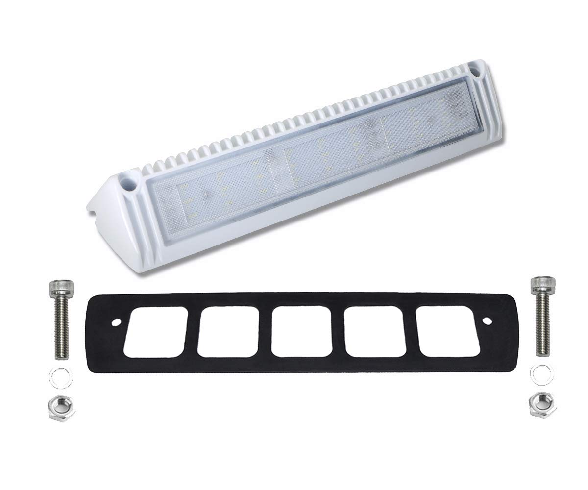Raycharm 13" Exterior LED Flood Lighting Fixture, 40° Down Angle Beam, 6000K Cool-White Super Bright, 12V/24V DC, High Lumen Output Low Current Draw, Waterproof White Finish for RV & Boat, 1-Pack