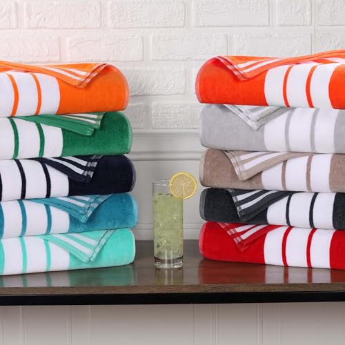 Superior Collection Luxurious Jacquard Cotton Beach Towels, Oversized, Turquoise Cabana Stripes