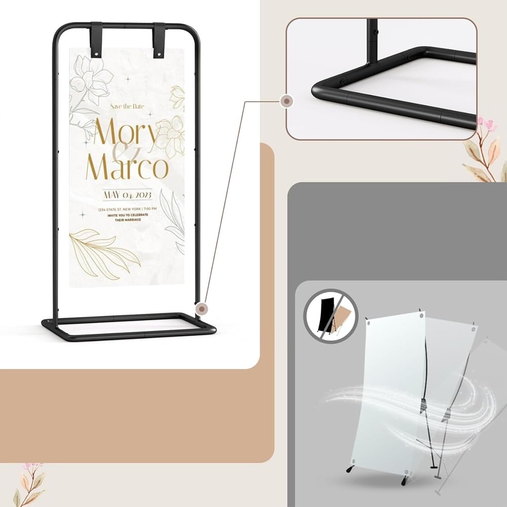 1Set Wedding Sign Holder Adjustable welcome to our wedding sign stand Heavy Duty Easel Stand for Sign Easel Display Used for indoor/outdoor display sign poster bracket (Black)