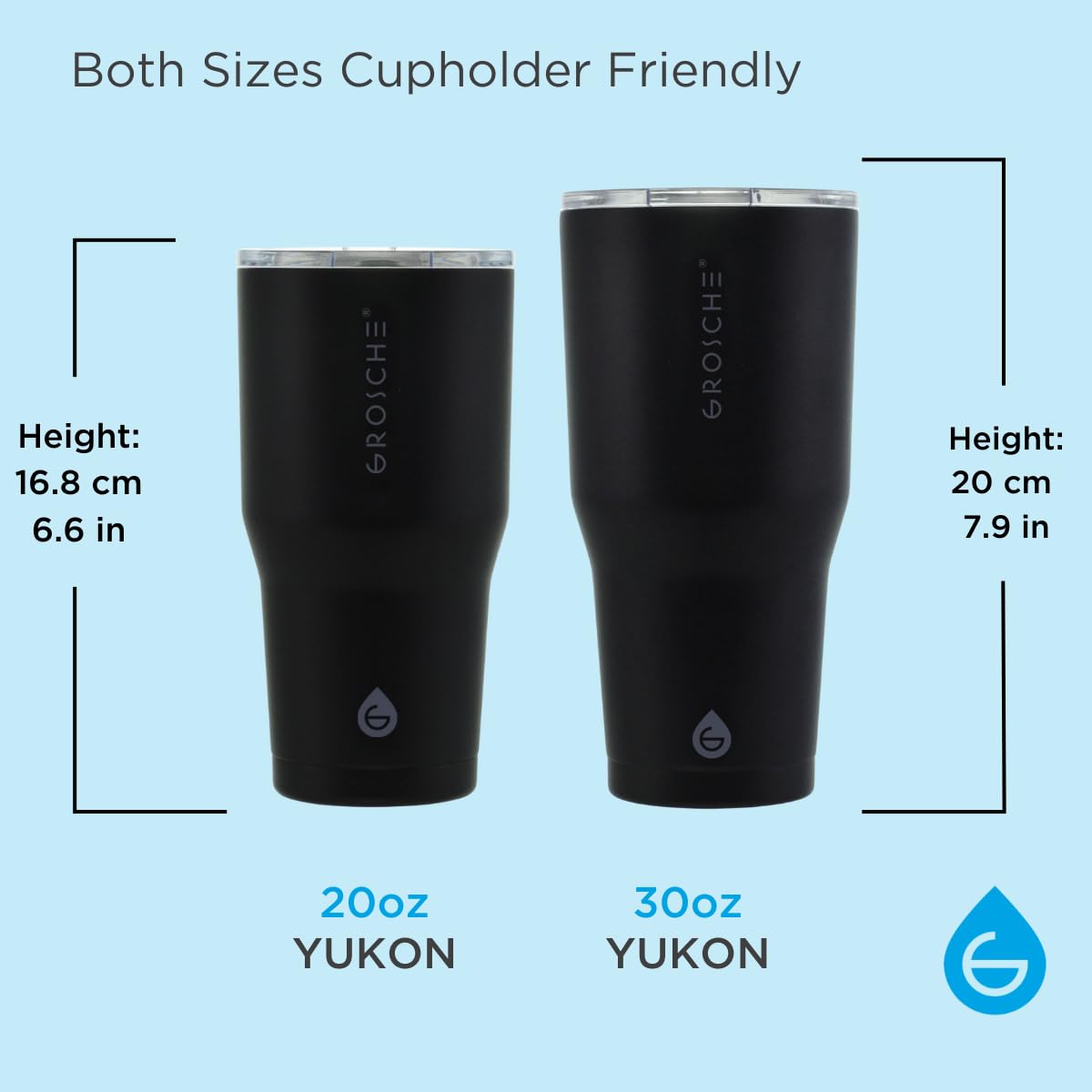 GROSCHE Yukon Insulated Coffee Mug with Lid - Durable Travel Mug, Stainless Steel Tumblers, Vacuum Insulated Coffee Tumbler for Hot or Cold Beverages, Canadian Brand! - 20 fl. oz, Black