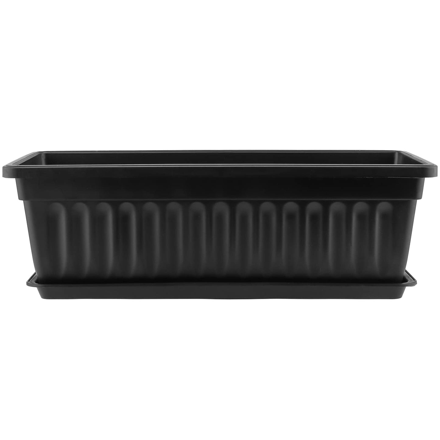SINJEUN 6 Pack 17 Inch Rectangle Flower Window Box, Plastic Rectangular Vegetable Planters with Trays and Plant Labels, Rectangular Windowsill Planter for Porch, Balcony, Home Decor, Black