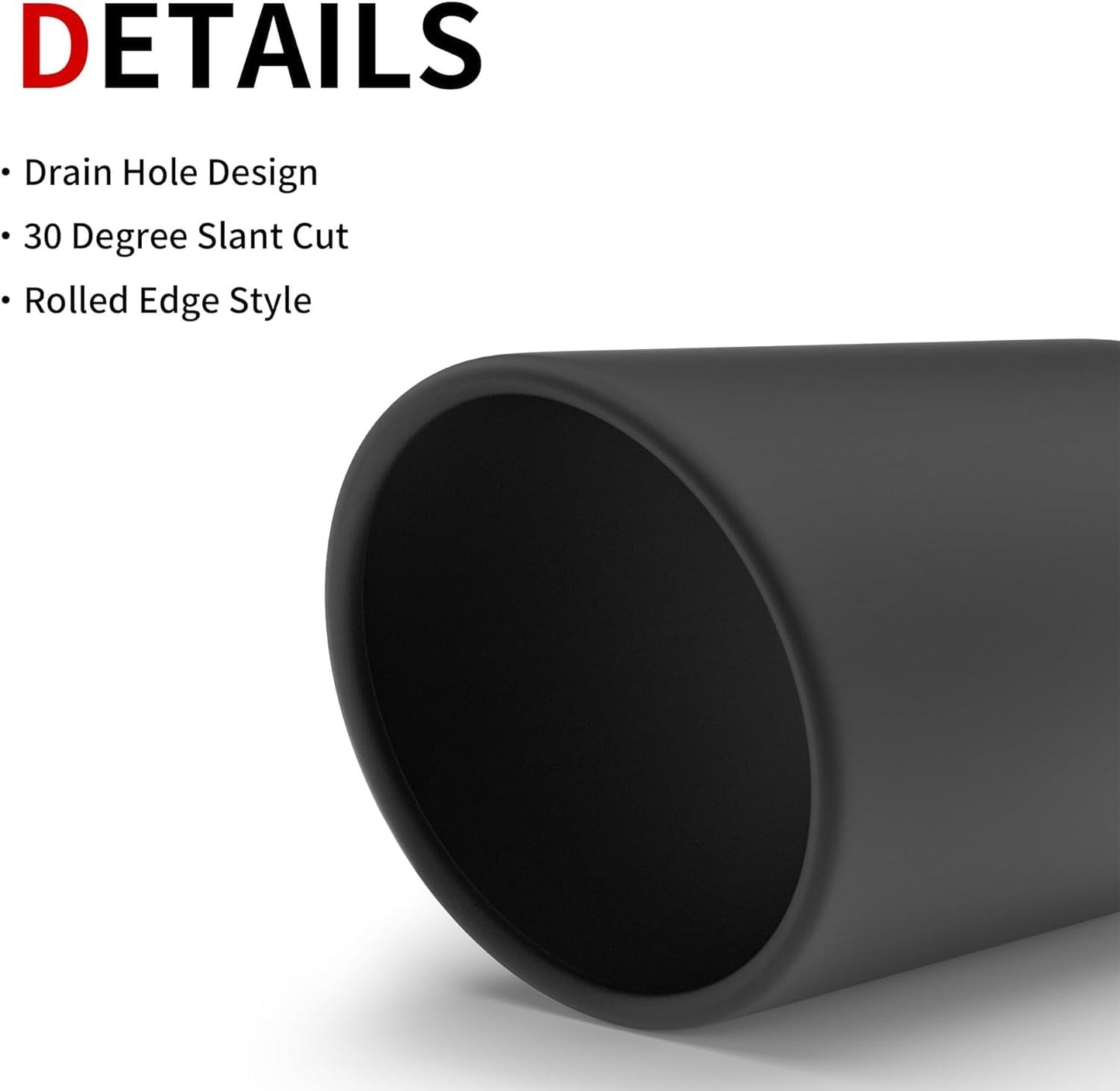 Richeer 3.5 inch Inlet Exhaust Tip, 3 1/2" Inlet 5” Outlet 12” Overall Length, Stainless Steel with Black Powder Finish, Fit 3.5" O.D. Exhaust Tailpipe, Rolled Edge, Bolt on