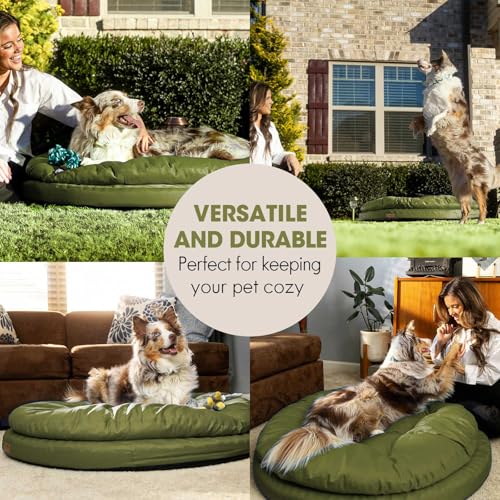 ClevaHome Orthopedic Dog Bed for Large Dogs, Dual Layer Water Repellent Round Pet Bed with Washable Cover Nonslip Bottom (Olive Branch)
