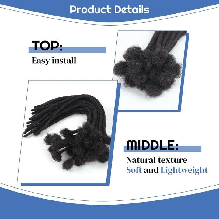 QUISDUIS 12 inch Loc Extensions Human Hair, 50 Strands Permanent Dreadlock Extension Human Hair 0.4cm Width 100% Full Handmade Dreads Can Be Dyed and Bleached Curled dreads extensions
