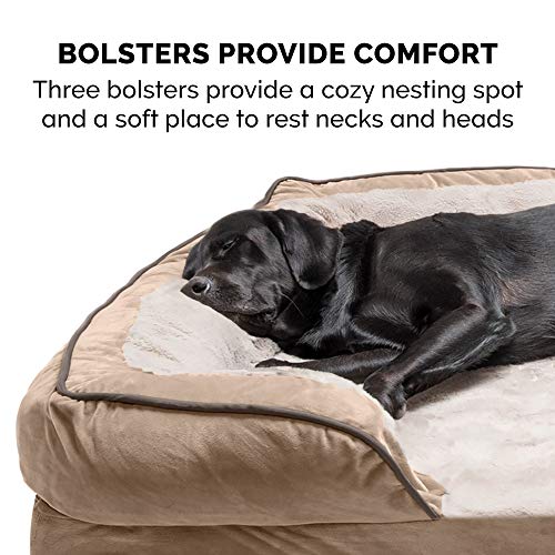 Furhaven Memory Foam Dog Bed for Medium/Small Dogs w/Removable Bolsters & Washable Cover, for Dogs Up to 35 lbs - Plush & Velvet Waves Perfect Comfort Sofa - Brownstone, Medium
