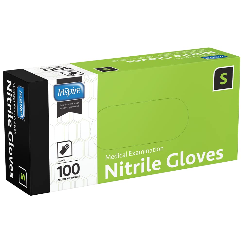 Inspire Black Nitrile Gloves | ORIGINAL Quality Stretch Nitrile Black Gloves Disposable Latex Free |Medical, Food, Mechanic (Large)