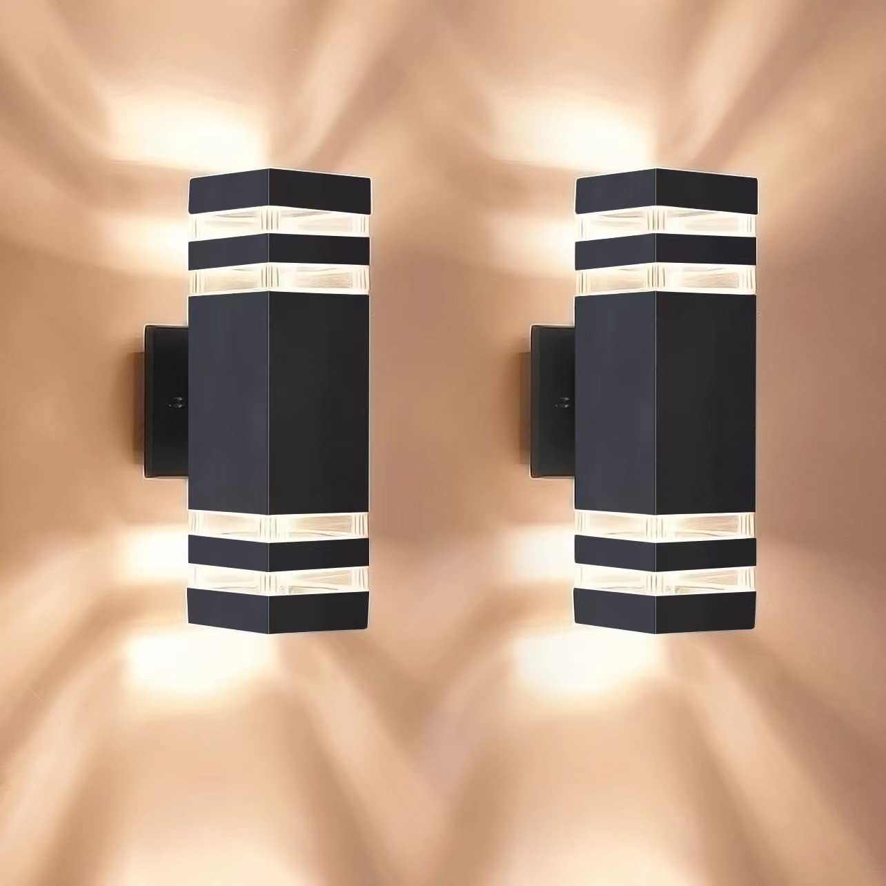 OUTKEIEI Outdoor Wall Light, LED Exterior Modern Waterproof Wall Sconces, Black Aluminum Up and Down Light Fixtures Wall Mount for Patio Garden Garage 2 Pack