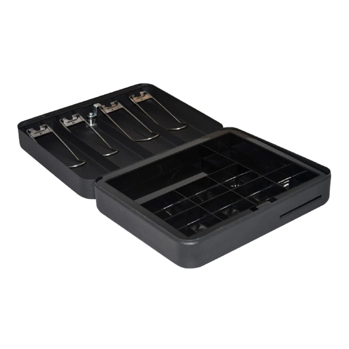 Royal Sovereign Canadian Fold-Out Cash Box With Security Key - Spring Loaded Weight Clips, Removable 9 Slot Coin Tray, Quick Access Cheque/Receipt Deposit Slot. Large 11.8” x 9.5” x 3.7” - Black