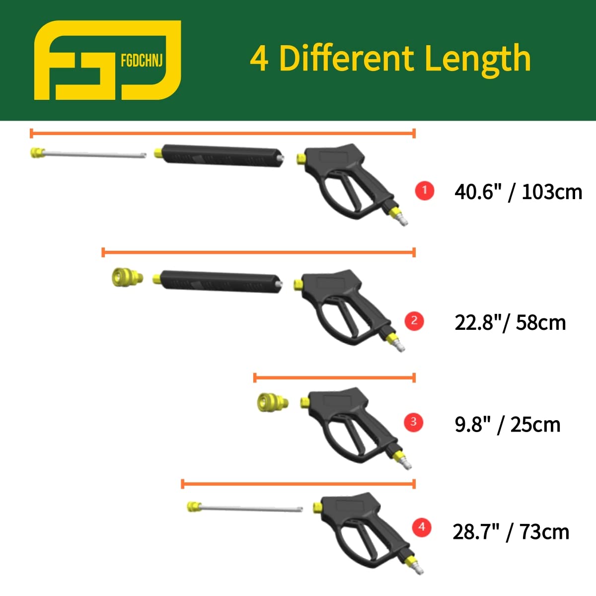 FGDCHNJ Pressure Washer Gun with Stainless Steel Extension Wand, 3/8" Swivel Quick Connector for Most Power Washer, MAX 5000PSI & 40Inch Long
