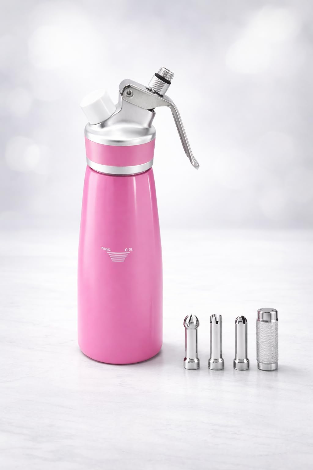 Whipped Cream Dispenser–Double Wall Insulated Aluminum Water Bottle with Stainless Steel 3 Nozzles, Extra-Large Capacity Whipping Cream Maker for Desserts, Coffee, Cocktails More