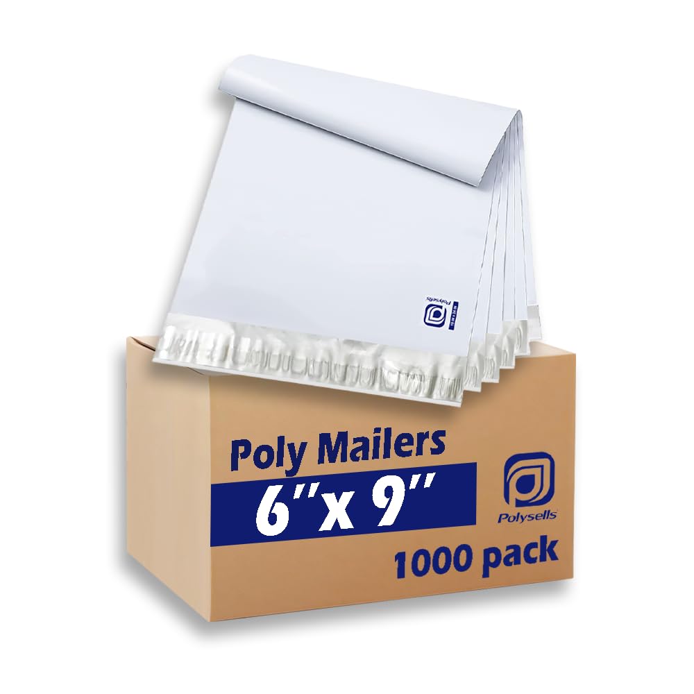 POLYSELLS 1000 pcs 6x9 Inches White x Silver Poly Mailers Shipping Envelopes, Strong Adhesive Sealing, Waterproof, and Tear-resistant Postal Mailing Bags for Clothing, Books, and Accessories