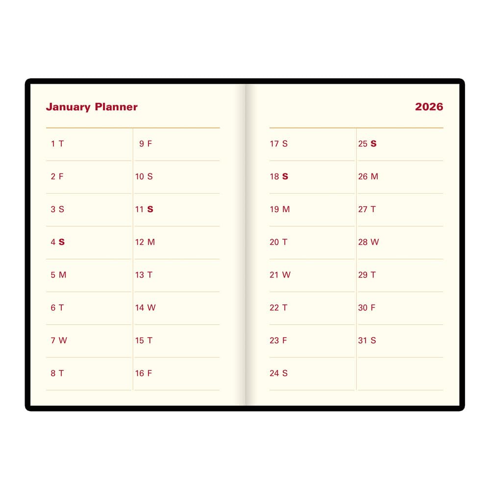 Letts of London® 2026 Belgravia Weekly/Monthly Planner, 12 Months, January to December, Italian Leather, Pocket Size, 4.25" x 2.625", English, Black (C33EBK-26)
