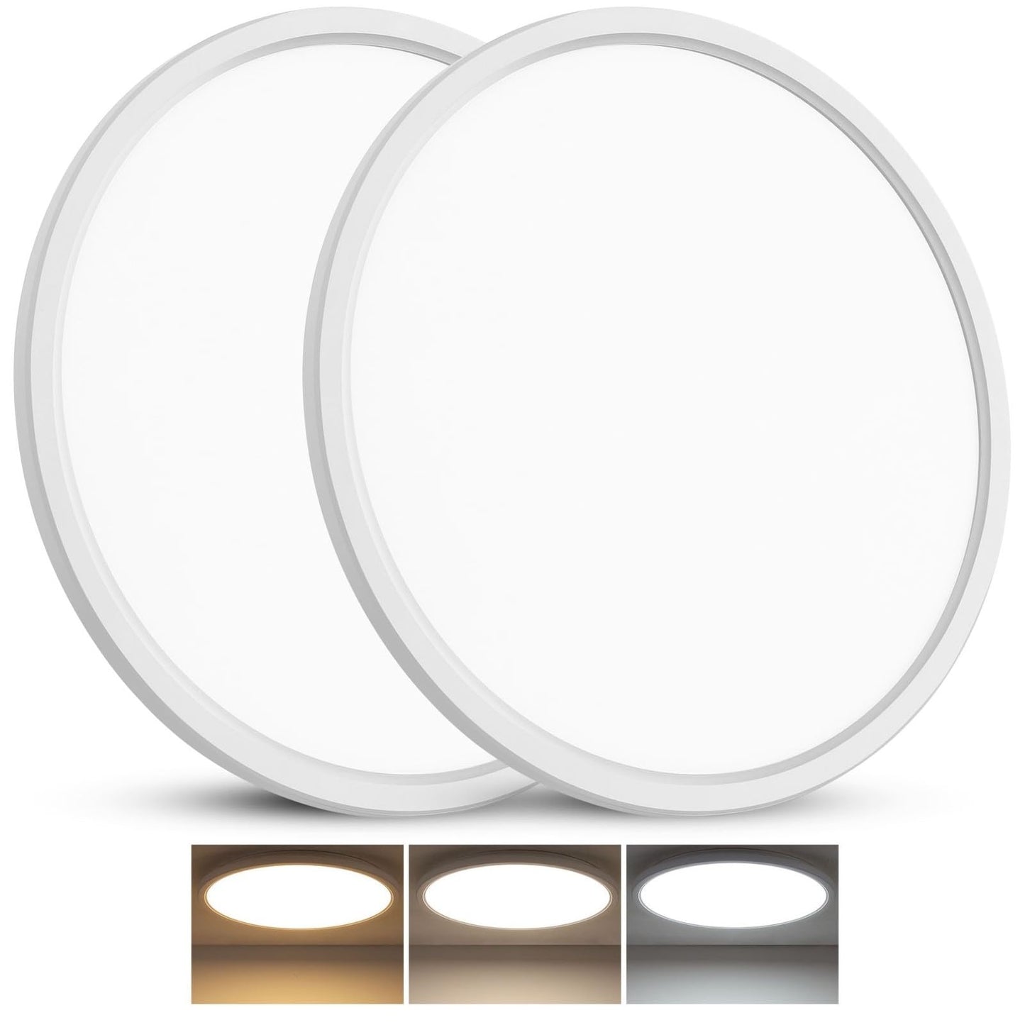 28W 3CCT Flush Mount LED Ceiling Light Fixtures Dimmable 12Inch, 3200LM Bright LED Ceiling Lights, 3000K/4500K/6000K, Low Profile Slim White Lamps for Bathroom Bedroom Kitchen Hallway, 2 Packs