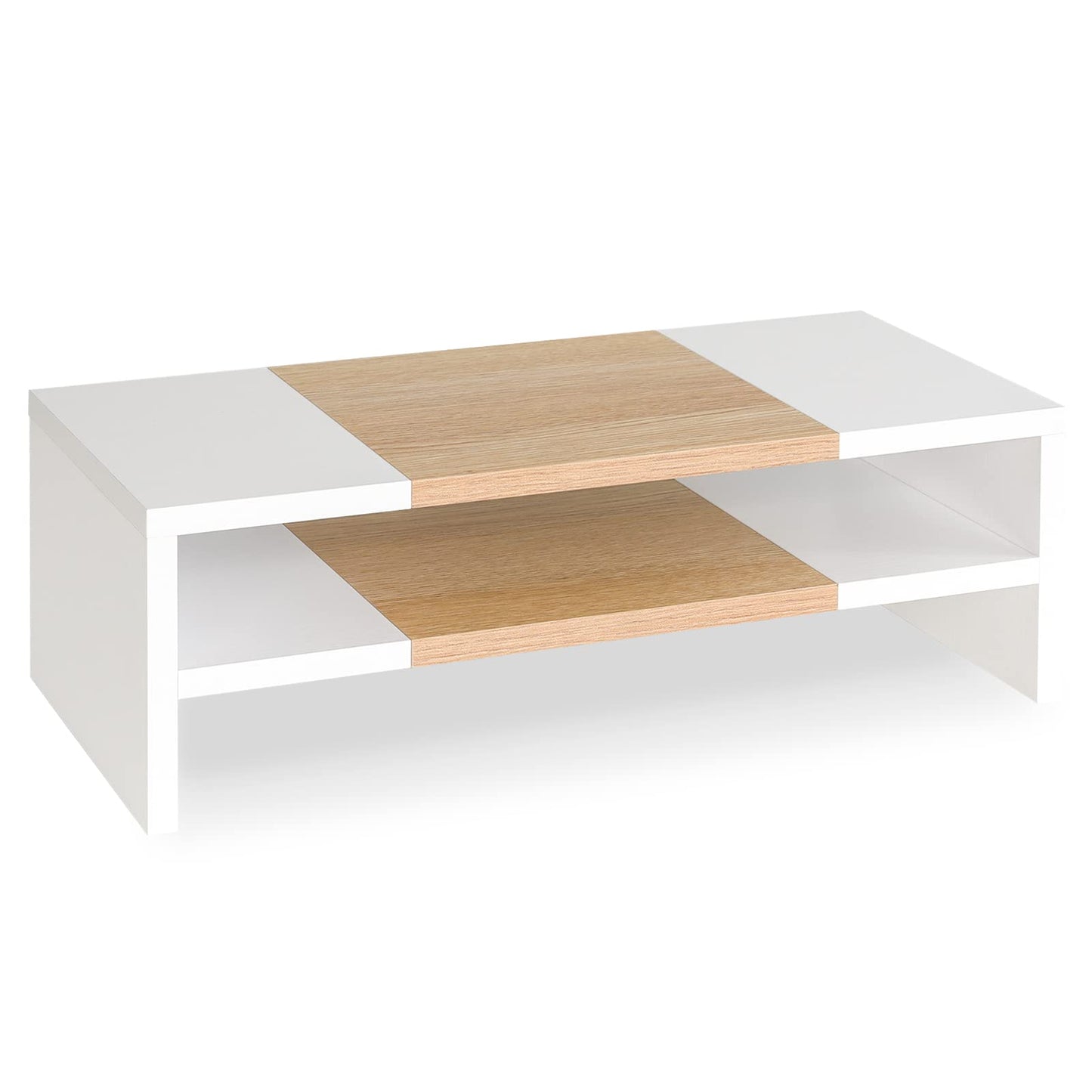 TEAMIX 2 Tiers Desktop Monitor Stand Riser 51cm Printer Stand with Storage Small TV Riser Laptop Wooden Desk Organizer Shelf Bookshelf Maple (White+Maple, 2 Tiers)