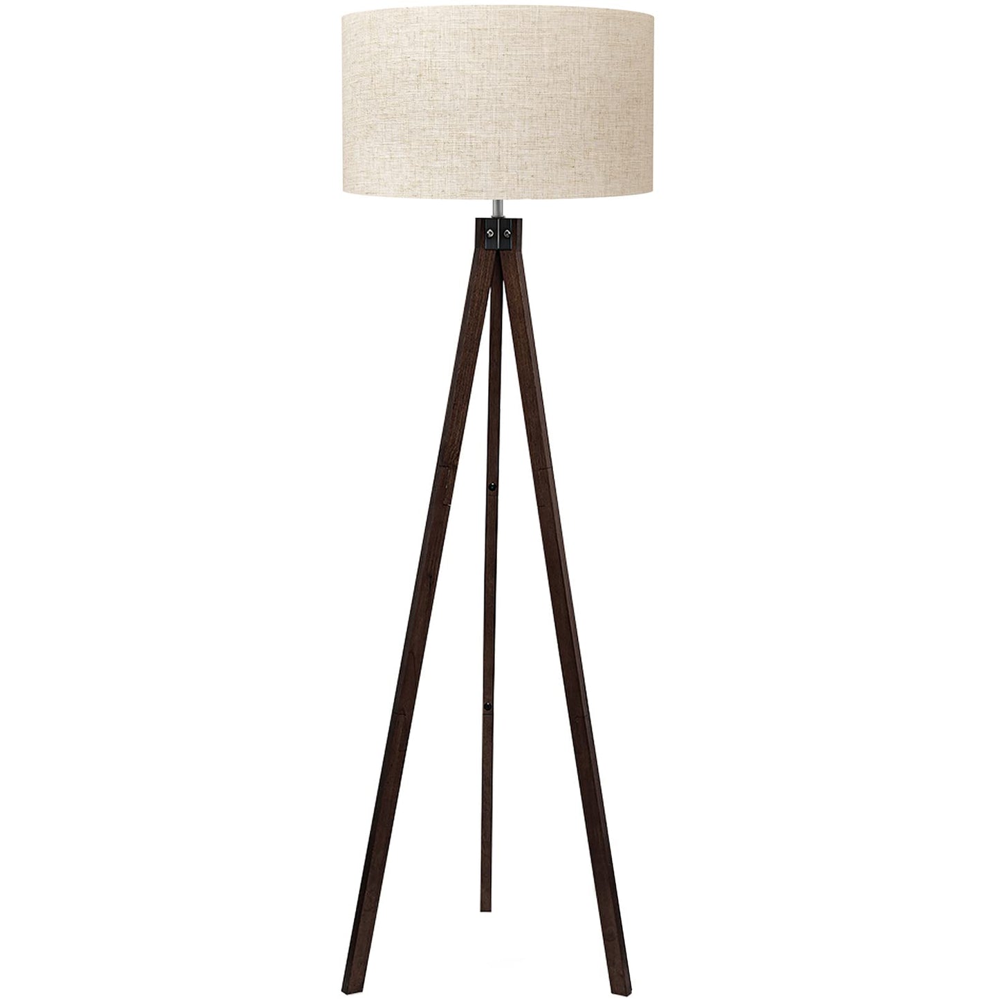 LEPOWER Wood Tripod Floor Lamp, Mid Century Standing Lamp, Modern Design Studying Light for Living Room, Bedroom, Study Room and Office, Flaxen Lamp Shade with E26 Lamp Base (Walnut Tripod Holder)