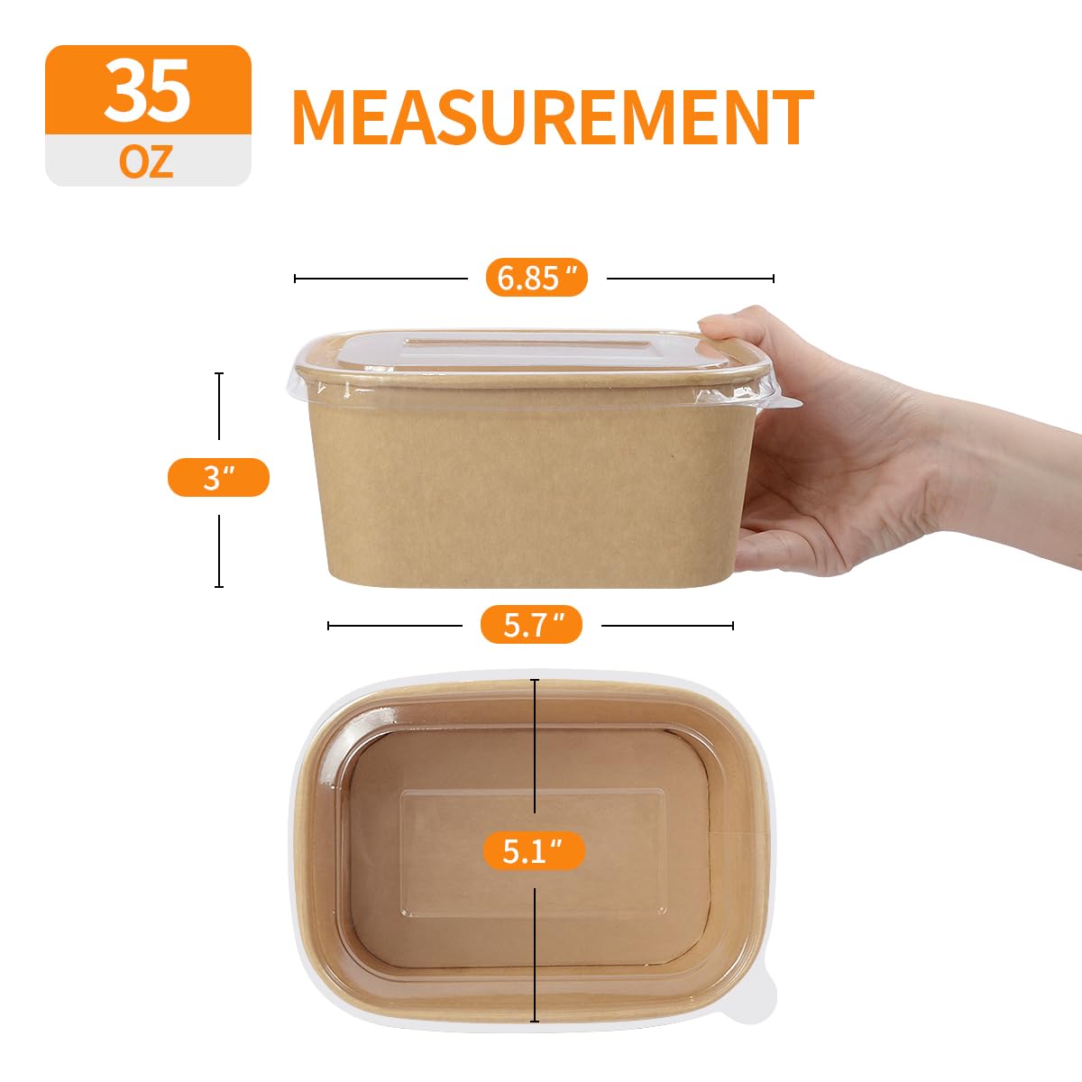 Celel 50 Pack 35 oz Paper Food Containers with Lids, Microwavable and Freezer Use, 50 Bowls 50 Lids