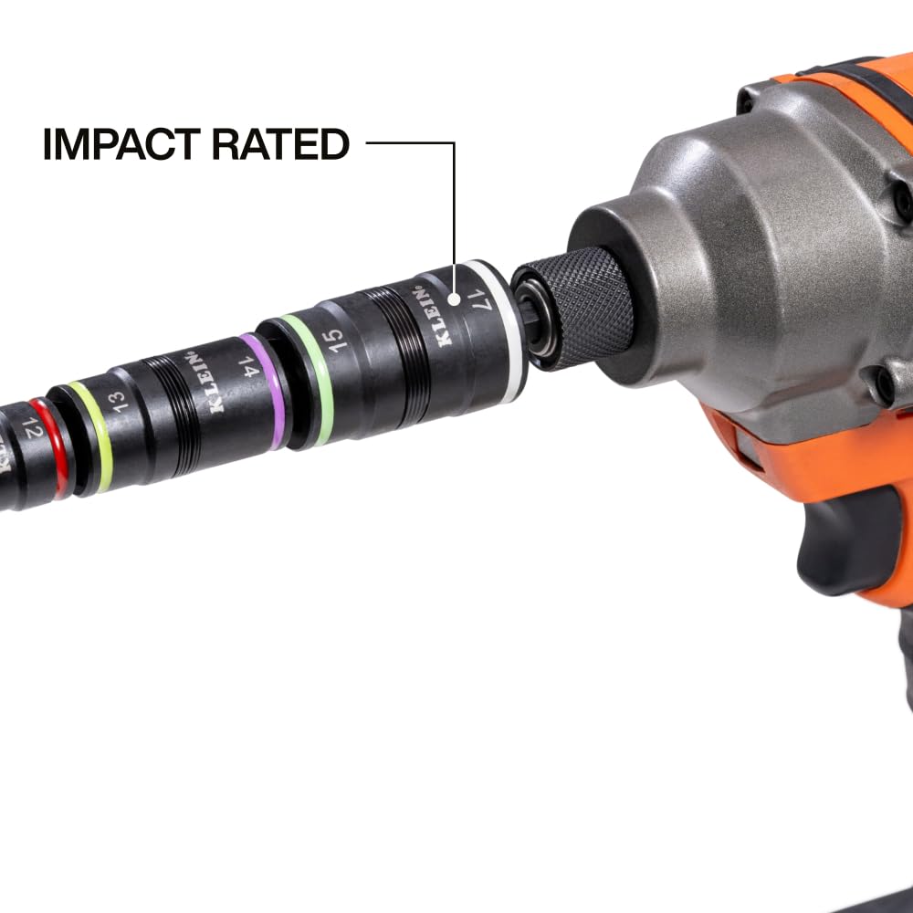 Klein Tools 32934M Impact Driver, 8-in-1 Metric Multi-Bit Socket Set, Impact-Rated with 4 Flip Sockets, 8 Hex Driver Sizes
