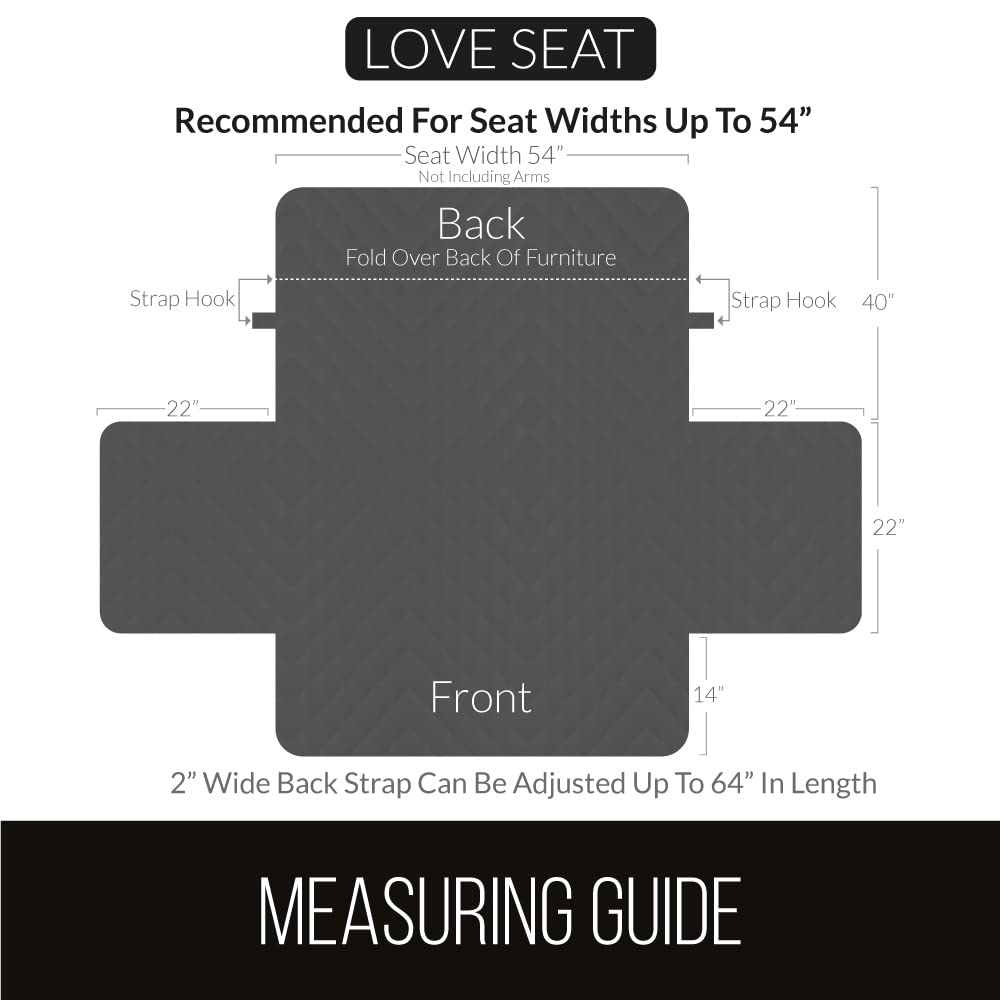 Sofa Shield Couch Cover for Dog and Pets, Couvre Protector for Sofas, Reversible Stain Resistant Housse Canapé, Quilted Microfiber 137 cm 2 Seat, Loveseat Patented Slipcover with Strap, Gray Charcoal