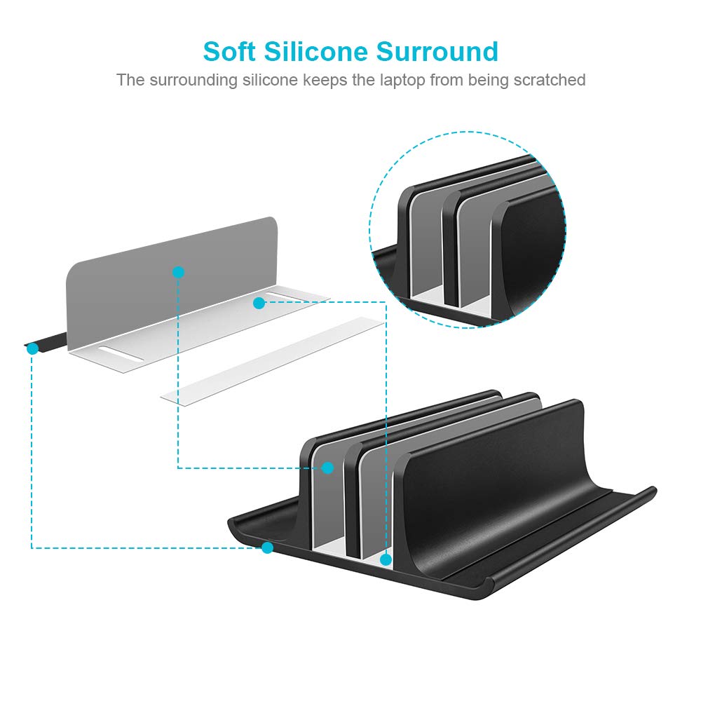 VAYDEER Double Adjustable Vertical Laptop Stand Newly Designed 2 Slots Aluminum Desktop Dual Holder for All MacBook/Chromebook/Surface/Dell/iPad Up to 17.3 Inches - Black