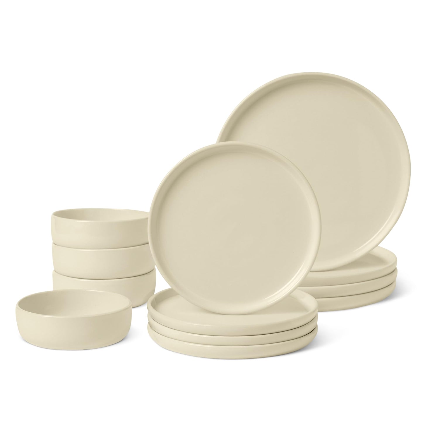 Amazon Basics Glazed Stoneware Dinnerware, 12-Piece Set, 4 Full Place Settings, Dishwasher-Safe, Ivory