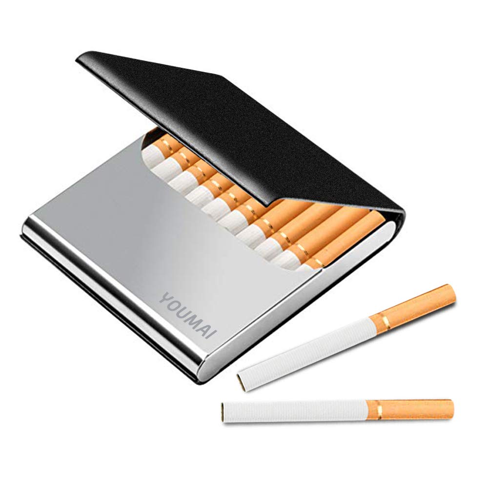 Portable Slim Leather Cigarette Case Ultrathin Lightweight Pocket Carrying Box for Hold 10 Regular Size (Black)