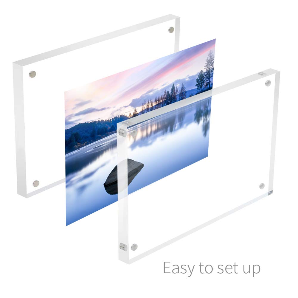 ADColor 5x7 Acrylic Picture Frames-20% Thicker Block Magnetic Floating Photo Picture Frame, Double Sided Self-Standing Glass Cadre Photo Plexiglass Frameless Picture Frame for Office Store Graduation Gifts-Set of 3