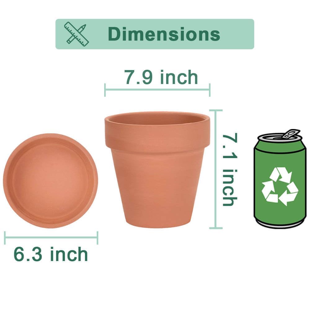 8 Inch Clay Pot for Plant with Saucer - 2 Pack Large Terra Cotta Plant Pot with Drainage Hole, Clay Planters Pot, Terracotta Pot for Indoor Outdoor Plant