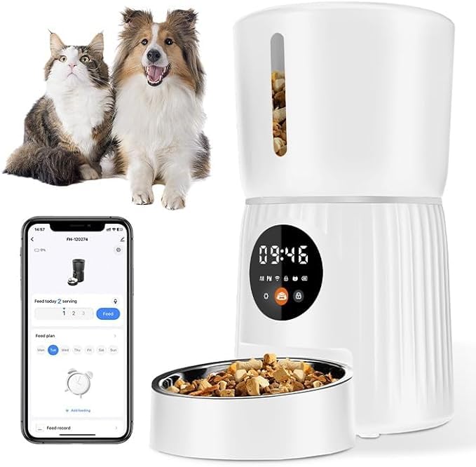 4L Large Capacity Smart Pet Auto Food Dispenser for Dogs and Cats, App Control for Remote Feeding with Voice Call, Ideal for Busy Owners (White)