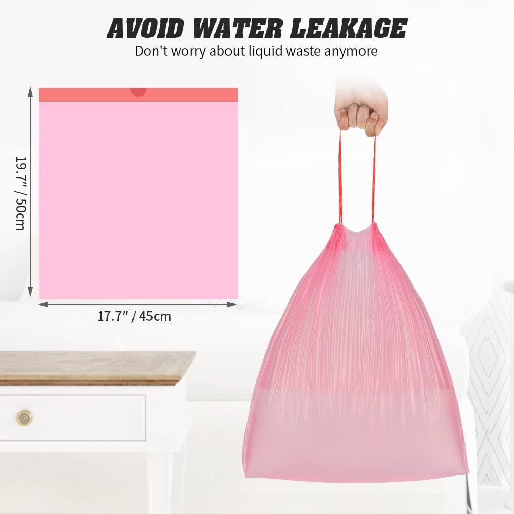 4 Gallon Drawstring Garbage Bags, Drawstring Trash Bags, Trash Bags for Office,Bathroom, Kitchen,Bedroom,6rolls/120 Counts(Pink)