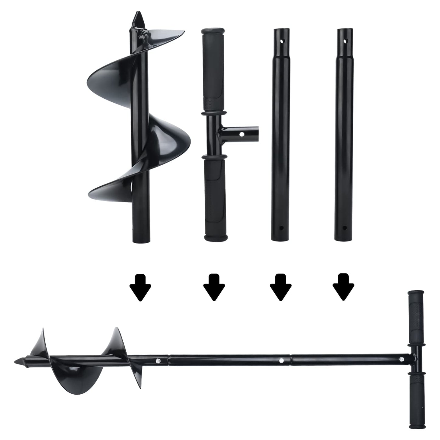 Patioer Garden Auger Drill Bit 5.9"x33", Hand Auger Drill for Planting, Post Hole Digger Manual Auger Spiral Drill Bit with Non-Slip Handle, Bulb Planting Auger Fence Post Auger