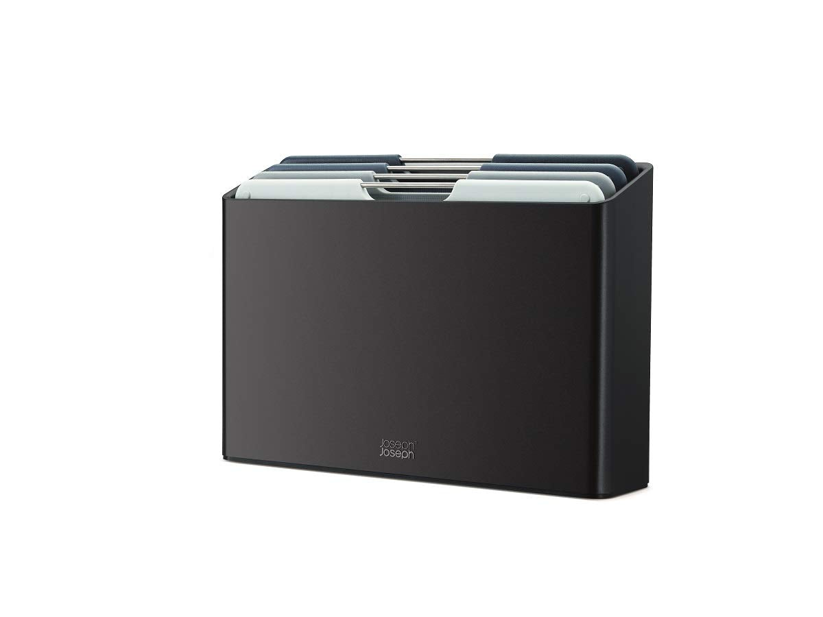 Joseph Joseph Folio 4 Piece Colour Coded Cutting Board Set with Slim Storage Case Regular Graphite