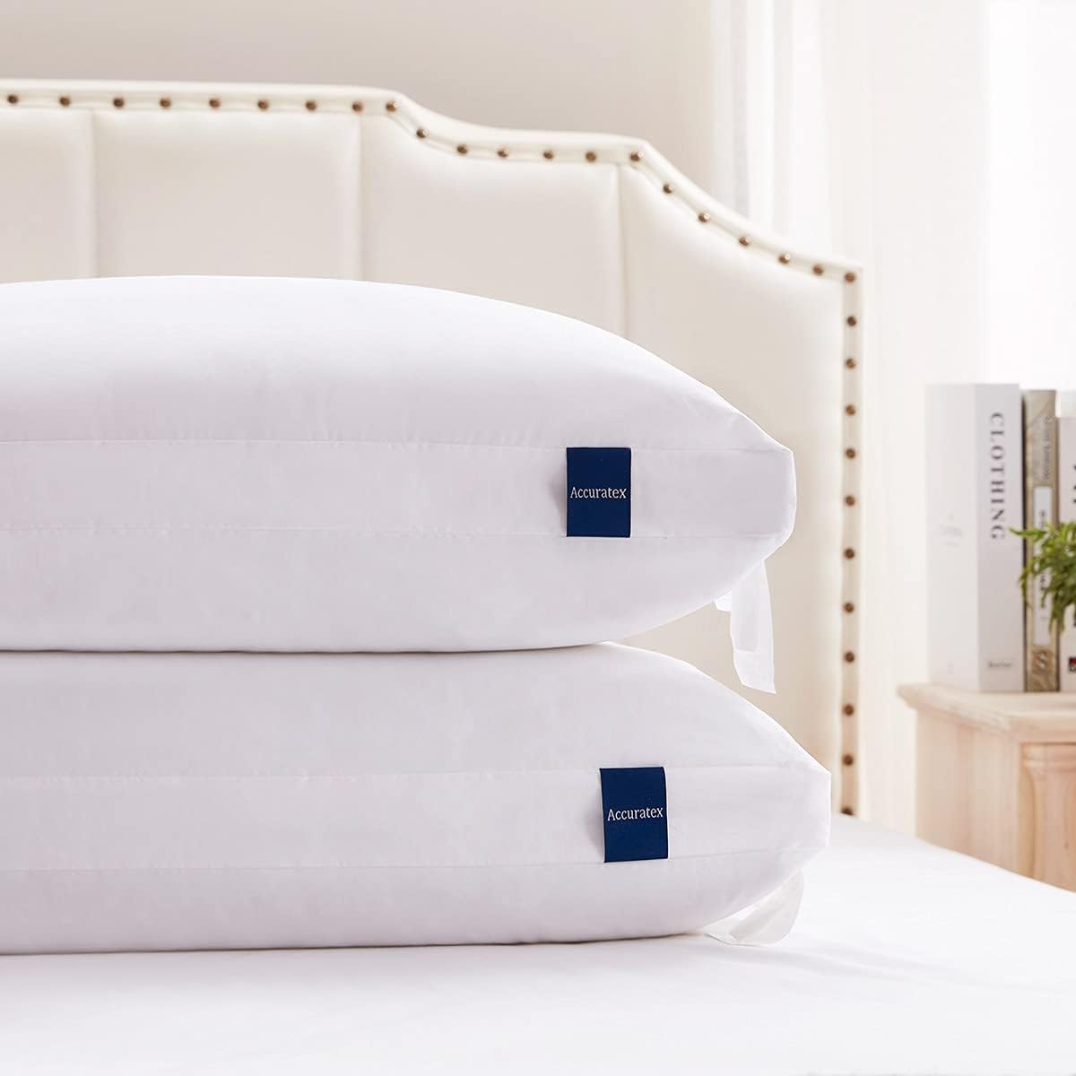 ACCURATEX Pillows Standard Size 2 Pack, Shredded Memory Foam Pillow Hybrid with Fluffy Down Alternative Fill Removable Cotton Cover, Adjustable Firm Pillow for Side,Back,Stomach Sleepers