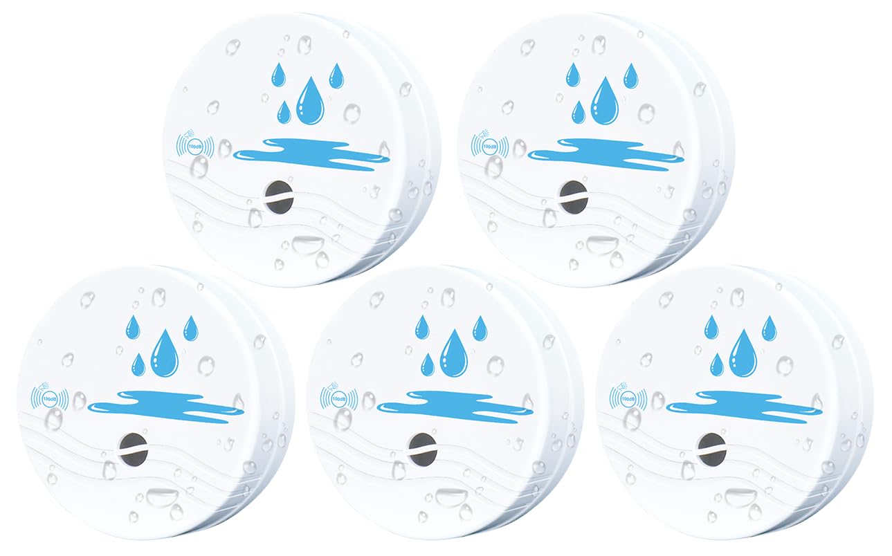 ComfyTune 5 Pack Water Leak Detectors for Home, 100dB Waterproof Water Leak Alarm Sensors for Basements, Bathrooms, Laundries, Sinks, and Windows(Battery Included)