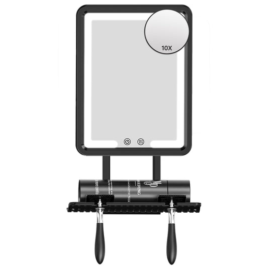 COSMIRROR Heated Shower Mirror Fogless for Shaving, Anti Fog Shaving Mirror for Men, Rechargeable Shower Mirrors with Razor Holders, Fog Free Shave Mirror with 10X Magnifying and 3 Color Lights