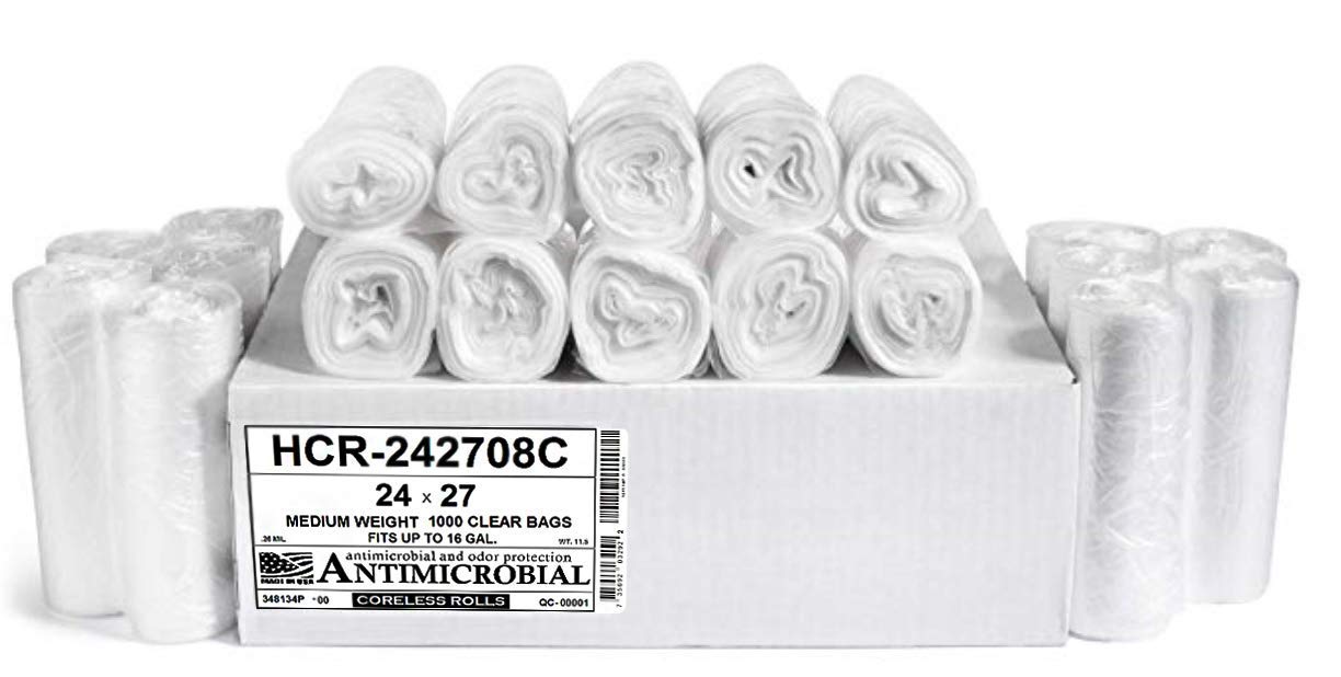 Aluf Plastics High Density Trash Bags, 12 Gallon, 8 Micron (eq), 24" x 27", Clear, for Bathroom, Office, Industrial, Commercial, Janitorial, Municipal, Recycling (Pack of 1,1000 Count Total)