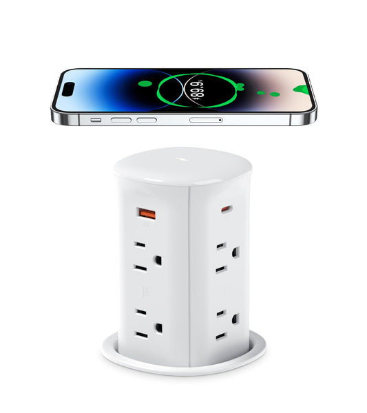 ANNQUAN 3" Pop Up Countertop Receptacle with 4 USB Ports 15W Wireless Charger,Max 20W Power Delivery Pop Up Outlet for Home Office Kitchen(White)