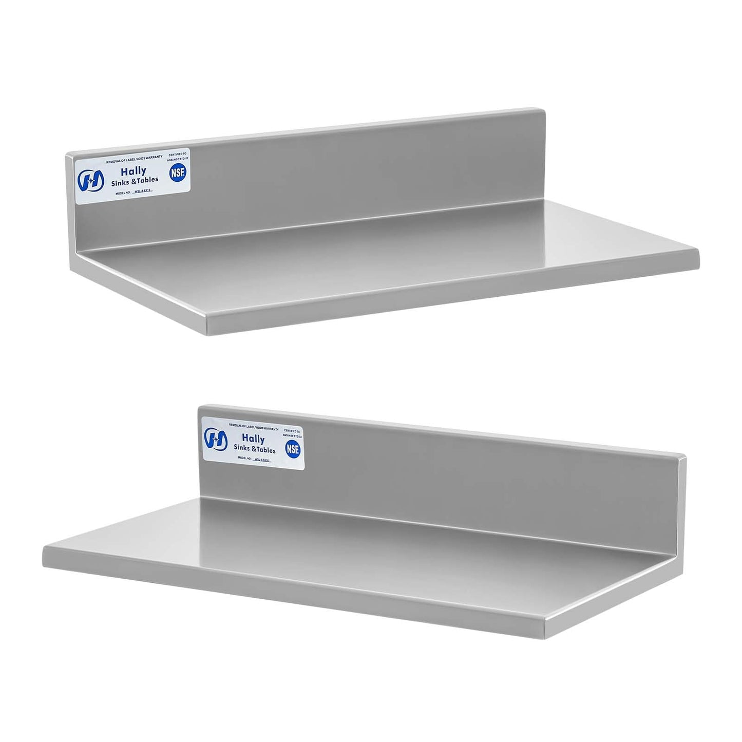 Hally Stainless Steel Wall Shelf 2 Pack 8 6” x 16” Wall Mounted Shelf with 3" Backsplash, Metal Floating Shelf, Spice Rack Wall Mount, Heavy Duty Kitchen Shelf for Restaurant, Bathroom,Utility Room