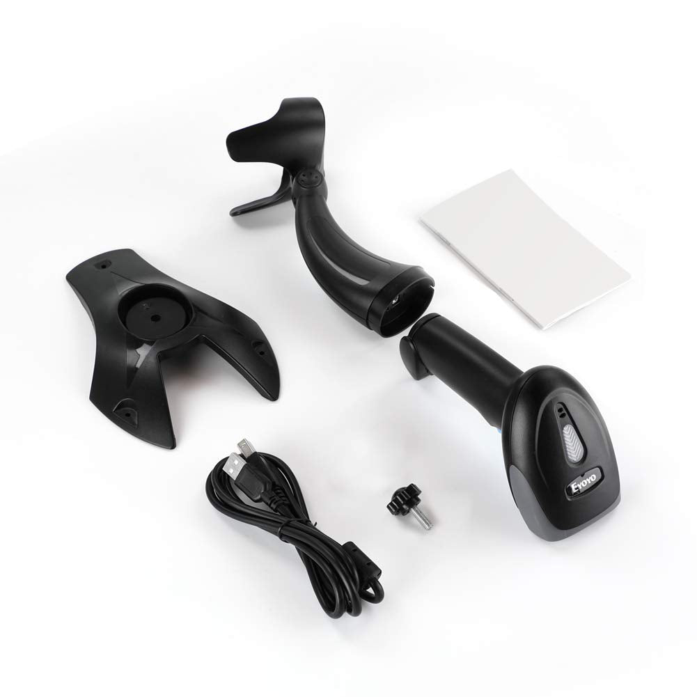 Eyoyo 1D 2D USB Wired Barcode Scanner with Stand, Handheld Scanner for Inventory Management, Portable Bar Code/QR Code Reader Screen Scanning Auto Sensing- Handsfree Scanner
