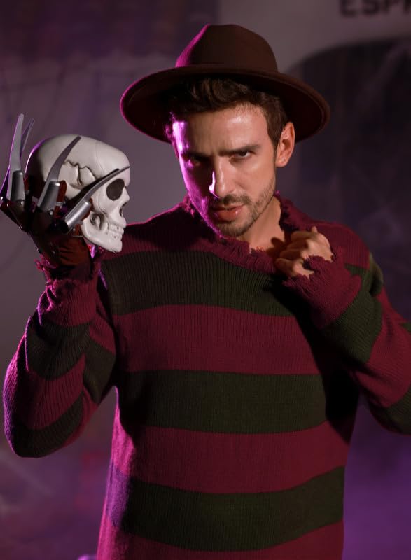 Arvilhill Men's Freddy Krueger Sweater Adult Nightmare on Elm Street Red & Green Striped Jumper Pullover 3XL