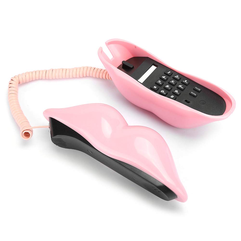 UPALDHOU Pink Lips Shape Desktop Landline Phone, European Style Home Telephone for Home Desk Telephone (Pink)